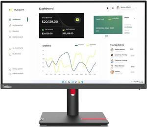 Lenovo P24h-30 63B3GAR6US 24" Monitor, 60Hz Refresh Rate, 4 ms response time, Quad HD (2560x1440) LED Backlit, Anti-glare Screen, VESA Compatible- Ideal for Home & Business Use