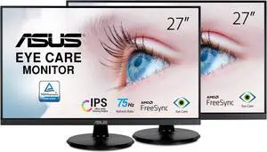 ASUS VA27DQ VA27DQ 27" Monitor: 75Hz Refresh Rate, 5 ms response time, Full HD (1920x1080) FHD, Anti-glare Screen, VESA Compatible- Ideal for Home & Business Use, Pack-2