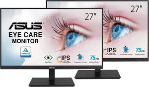 ASUS VA27DQSB 27" Monitor: 75Hz Refresh Rate, 5 ms response time, Full HD (1920x1080) FHD, Non-glare Screen, VESA Compatible- Ideal for Home & Business Use, Pack-2