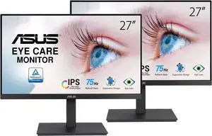 ASUS VA27EQSB 27" Monitor: 75Hz Refresh Rate, 5 ms response time, Full HD (1920x1080) FHD, Anti-glare Screen, VESA Compatible- Ideal for Home & Business Use, Pack-2