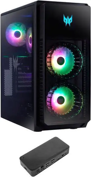 Acer Predator Orion 5000 Gaming Desktop PC (Intel i7-14700F 20-Core, GeForce RTX 4070 SUPER 12GB, 64GB DDR5 4400MHz RAM, 128GB PCIe SSD + 2TB HDD (3.5), Wifi, Bluetooth, Win 10 Pro) with USB-C Dock