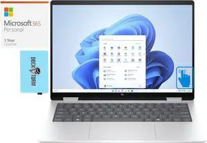 HP Envy x360 Home & Business 2-in-1 Laptop (AMD Ryzen 5 8640HS 6-Core, 14.0" 60 Hz Touch Wide UXGA (1920x1200), AMD Radeon, Win 11 Home) with Microsoft 365 Personal , Dockztorm Hub