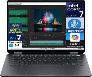 HP OmniBook Ultra Flip 2-in-1 Laptop 14.0" Touchscreen 2.8K Display (Intel Ultra 7-256V, 16GB LPDDR5, 1TB SSD, Backlit KB, Fingerprint, 2 Thunderbolt 4, WiFi 7, Webcam, Bluetooth 5.4, Win 11 Home)