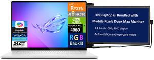 ASUS ROG Zephyrus G16 Gaming Laptop 16.0" 240Hz AMOLED WQXGA Display (AMD Ryzen AI 9 HX 370, GeForce RTX 4060 8GB, 16GB LPDDR5X, 2x512GB PCIe SSD (1TB), RGB KB, Win 11 Home) w/Duex Max DS Monitor