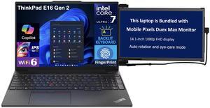 Lenovo ThinkPad E16 Gen 2 Business Laptop 16.0" IPS FHD Display (Intel Core Ultra 7 155U, 32GB DDR5, 512GB PCIe SSD, Intel Graphics, Backlit KB, Fingerprint, Win 11 Pro) w/Duex Max DS Monitor