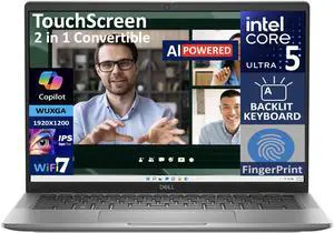 Dell Latitude 7450 AI Powered 2-in-1 Laptop 14.0" Touchscreen IPS WUXGA Display (Intel Ultra 5-135U, 16GB LPDDR5X, 256GB SSD, Backlit KB, Fingerprint, 2 Thunderbolt 4, WiFi 7, Webcam, Win 11 Pro)