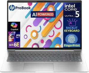 HP Probook 460 AI Powered Laptop 16.0" IPS WUXGA Display (Intel Ultra 5 125U, 16GB DDR5, 512GB SSD, Intel Graphics, Backlit KB, Fingerprint, WiFi 6E, Webcam, Bluetooth 5.3, FreeDos)