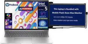 HP Probook 460 AI Powered Laptop 16.0" IPS WUXGA Display (Intel Ultra 5 125U, 16GB DDR5, 512GB SSD, Intel Graphics, Backlit KB, Fingerprint, WiFi 6E, Webcam, FreeDos) w/Duex Max DS Monitor