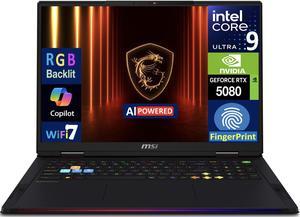 MSI Raider AI Gaming Laptop 18" 120Hz Mini LED 4K Display (Intel Ultra 9- 285HX, NVIDIA GeForce RTX 5080 16GB, 64GB DDR5, 2x 2TB SSD, Backlit KB, Fingerprint, 2 Thunderbolt 5, WiFi 7, Win 11 Home)