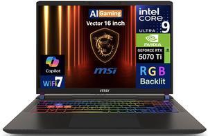 MSI Vector AI Gaming Laptop 16.0" 240Hz WQXGA Display (Intel Ultra 9- 275HX, NVIDIA GeForce RTX 5070 Ti 12GB, 32GB DDR5, 2x2TB PCIe SSD (4TB), RGB KB, 2 Thunderbolt 4, WiFi 7, Webcam, Win 11 Pro)