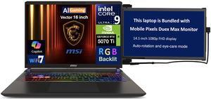 MSI Vector AI Gaming Laptop 16.0" 240Hz WQXGA Display (Intel Ultra 9- 275HX, NVIDIA GeForce RTX 5070 Ti 12GB, 32GB DDR5, 2TB SSD, RGB KB, 2 Thunderbolt 4, WiFi 7, Win 11 Pro) w/Duex Max DS Monitor