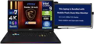 MSI Raider AI Gaming Laptop 18" 120Hz Mini LED 4K Display (Intel Ultra 9- 285HX, NVIDIA GeForce RTX 5090 24GB, 64GB DDR5, 2TB SSD, RGB KB, Fingerprint, Win 11 Pro) w/Duex Max DS Monitor