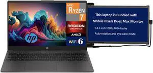 HP 255 Business Laptop 15.6" FHD Display (AMD Ryzen 7 7730U, 16GB DDR4, 512GB SSD, AMD Radeon, WiFi 6, Webcam, Bluetooth 5.2, FreeDos) w/Duex Max DS Monitor