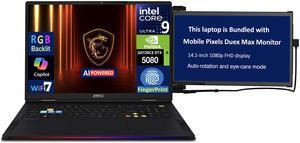 MSI Raider AI Gaming Laptop 18" 120Hz Mini LED 4K Display (Intel Ultra 9- 285HX, NVIDIA GeForce RTX 5080 16GB, 64GB DDR5, 2x2TB PCIe SSD (4TB), Backlit KB, Win 11 Pro) w/Duex Max DS Monitor