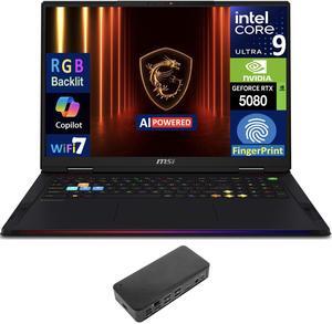 MSI Raider AI Gaming Laptop 18" 120Hz Mini LED 4K Display (Intel Ultra 9- 285HX, NVIDIA GeForce RTX 5080 16GB, 64GB DDR5, 2x2TB PCIe SSD (4TB), Backlit KB, Fingerprint, Win 11 Pro) w/USB-C Dock