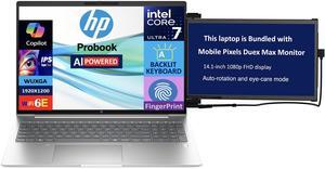 HP Probook 460 AI Business Laptop 16.0" IPS WUXGA Display (Intel Core Ultra 7 155U, 8GB DDR5, 512GB SSD, Intel Graphics, Backlit KB, Fingerprint, WiFi 6E, Webcam, FreeDos) w/Duex Max DS Monitor