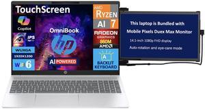 HP OmniBook 5 AI Powered Laptop 16.0" Touchscreen IPS WUXGA Display (AMD Ryzen AI 7 350, 32GB LPDDR5X, 1TB SSD, AMD Radeon 860M, Backlit KB, WiFi 6, Webcam, Win 11 Home) w/Duex Max DS Monitor