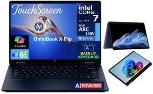 HP OmniBook X Flip 2-in-1 AI PC 2-in-1 Laptop 14.0" Touchscreen IPS WUXGA Display (Intel Ultra 7-256V, 16GB LPDDR5X, 1TB SSD, Backlit KB, Thunderbolt 4, WiFi 6E, Webcam, Bluetooth 5.3, Win 11 Home)