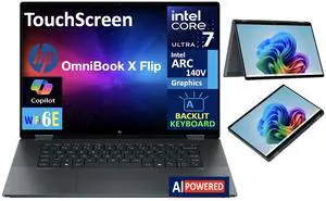 HP OmniBook X Flip 2-in-1 AI Powered 2-in-1 Laptop 16.0" Touchscreen IPS WUXGA Display (Intel Ultra 7-256V, 16GB LPDDR5X, 1TB SSD, Backlit KB, Thunderbolt 4, WiFi 6E, Webcam, Win 11 Home)