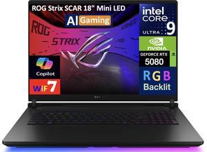 ASUS ROG Strix SCAR AI Gaming Laptop 18" 240Hz Mini LED WQXGA Display (Intel Ultra 9- 275HX, NVIDIA GeForce RTX 5080 16GB, 32GB DDR5, 2TB SSD, RGB KB, 2 Thunderbolt 5, WiFi 7, Webcam, Win 11 Pro)