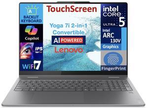 Lenovo Yoga AI Powered 2-in-1 Laptop 16.0" Touchscreen IPS WUXGA Display (Intel Ultra 5-226v, 16GB LPDDR5X, 512GB SSD, Backlit KB, Fingerprint, 2 Thunderbolt 4, WiFi 7, Webcam, Win 11 Home)