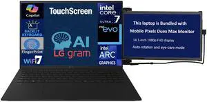 LG gram AI Powered Laptop 17.0" Touchscreen LCD WQXGA Display (Intel Ultra 7-258V, 32GB LPDDR5X, 1TB SSD, Intel Arc, Backlit KB, Fingerprint, 2 Thunderbolt 4, Win 11 Home) w/Duex Max DS Monitor