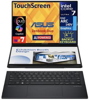 ASUS Zenbook Duo AI Powered 2-in-1 Laptop 14.0" Touchscreen OLED 2.8K Display (Intel Ultra 7-255H, 32GB LPDDR5X, 1TB SSD, Backlit KB, 2 Thunderbolt 4, WiFi 7, Webcam, Bluetooth 5.4, Win 11 Home)