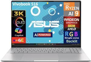 ASUS Vivobook S16 AI Powered Laptop 16.0" OLED 3.2K Display (AMD Ryzen AI 9 365, 32GB LPDDR5X, 2TB PCIe SSD, AMD Radeon 880M, RGB KB, WiFi 6E, Webcam, Bluetooth 5.4, Win 11 Pro)