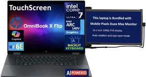 HP OmniBook X Flip 2-in-1 AI Powered 2-in-1 Laptop 16.0" Touchscreen IPS WUXGA Display (Intel Ultra 7-256V, 16GB LPDDR5X, 1TB SSD, Backlit KB, Thunderbolt 4, Win 11 Home) w/Duex Max DS Monitor