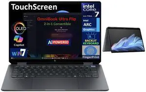 HP OmniBook Ultra Flip AI Powered 2-in-1 Laptop 14.0" Touchscreen OLED 2.8K Display (Intel Ultra 7-256V, 16GB LPDDR5X, 1TB SSD, Backlit KB, Fingerprint, 2 Thunderbolt 4, WiFi 7, Webcam, Win 11 Home)