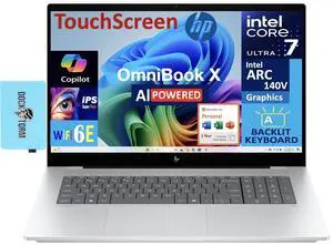 HP OmniBook X AI Powered Laptop 17.3" Touchscreen IPS FHD Display (Intel Ultra 7-256V, 16GB LPDDR5X, 8TB PCIe SSD, Intel Arc 140V, Win 11 Home) w/Microsoft 365 Personal , DKZ USB Port Expander