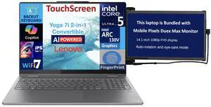 Lenovo Yoga AI Powered 2-in-1 Laptop 16.0" Touchscreen IPS WUXGA Display (Intel Ultra 5-226v, 16GB LPDDR5X, 512GB SSD, Backlit KB, Fingerprint, 2 Thunderbolt 4, Win 11 Home) w/Duex Max DS Monitor