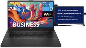 HP 17t-cn200 Business Laptop 17.3" HD+ Display (Intel i7-1255U, 8GB DDR4, 256GB SSD, Intel Iris Xe, WiFi 5, Webcam, Bluetooth 5.1, Win 11 Home Plus) w/Duex Max DS Monitor