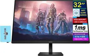 HP OMEN 32" QHD IPS Monitor with 1ms Response Time, Anti Glare, Flicker Free, VESA Mount (100mm), Displayport, HDMI & Dockztorm USB Port Expander, Black (2025 Latest Model)