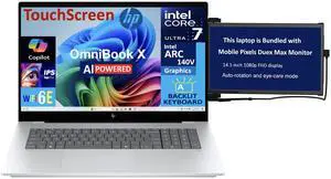 HP OmniBook X AI Powered Laptop 17.3" Touchscreen IPS FHD Display (Intel Ultra 7-256V, 16GB LPDDR5X, 1TB SSD, Intel Arc 140V, Backlit KB, Thunderbolt 4, WiFi 6E, Win 11 Home) w/Duex Max DS Monitor