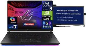 ASUS ROG Strix SCAR AI Gaming Laptop 16.0" 240Hz Mini LED WQXGA Display (Intel Ultra 9- 275HX, NVIDIA GeForce RTX 5090 24GB, 32GB DDR5, 2TB SSD, RGB KB, Win 11 Pro) w/Duex Max DS Monitor