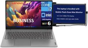 Lenovo V15 Business Laptop 15.6" FHD Display (Intel i7-13620H, 16GB DDR4, 512GB SSD, Intel UHD, WiFi 6, Webcam, Bluetooth 5.2, No OS) w/Duex Max DS Monitor