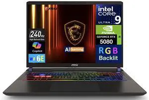 MSI Vector AI Gaming Laptop 16.0" 240Hz WQXGA Display (Intel Ultra 9- 275HX, NVIDIA GeForce RTX 5080 16GB, 32GB DDR5, 1TB PCIe SSD, RGB KB, 2 Thunderbolt 5, WiFi 6E, Webcam, Win 11 Home)