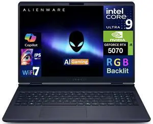 Alienware AI Gaming Laptop 16.0" 240Hz IPS WQXGA Display (Intel Ultra 9- 275HX, GeForce RTX 5070 8GB, 32GB DDR5, 8TB PCIe SSD, RGB KB, Thunderbolt 4, WiFi 7, Webcam, Bluetooth 5.4, Win 11 Home)
