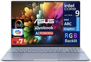 ASUS Vivobook AI Business Laptop 16.0" OLED 2.8K Display (Intel Ultra 9-285H, 32GB LPDDR5X, 1TB SSD, Intel Arc, RGB KB, 2 Thunderbolt 4, WiFi 7, Webcam, Bluetooth 5.4, Win 11 Home)