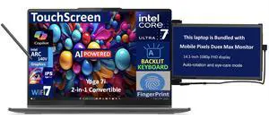Lenovo Yoga 7i AI PC 2-in-1 Laptop 16.0" Touchscreen IPS WUXGA Display (Intel Ultra 7-256V, 16GB LPDDR5X, 1TB SSD, Active Pen, Backlit KB, Fingerprint, Win 11 Pro) w/Duex Max DS Monitor