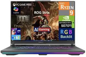 ASUS ROG Strix AI Gaming Laptop 16.0" 165Hz IPS WUXGA Display (AMD Ryzen 9 8940HX, NVIDIA GeForce RTX 5070 Ti 12GB, 16GB DDR5, 2TB PCIe SSD, RGB KB, WiFi 6E, Webcam, Bluetooth 5.3, Win 11 Home)