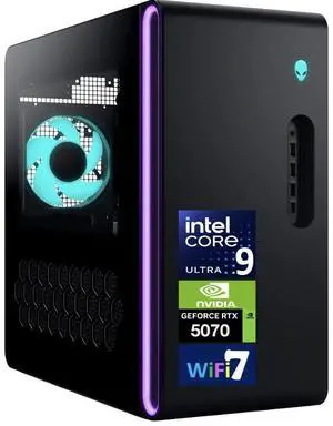 Alienware Aurora AI Gaming Desktop PC (Intel Ultra 9-285, GeForce RTX 5070 12GB GDDR7, 32GB DDR5, 2TB SSD, 240mm AIO, 1000W PSU, WiFi 7, Bluetooth 5.4, RJ-45, 3 Display Port, HDMI, Win 11 Home)