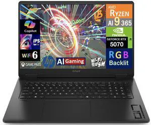 HP OMEN AI Gaming Laptop 17.3" 240Hz IPS QHD Display (AMD Ryzen AI 9 365, GeForce RTX 5070 8GB, 16GB DDR5, 512GB SSD, RGB KB, WiFi 6, Webcam, Bluetooth 5.4, Win 11 Home)
