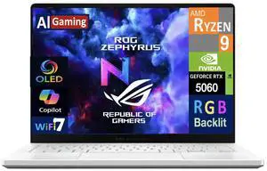 ASUS ROG Zephyrus AI Gaming Laptop 14.0" 120Hz OLED 2.8K Display (AMD Ryzen 9 270, NVIDIA GeForce RTX 5060 8GB, 16GB LPDDR5X, 1TB SSD, RGB KB, WiFi 7, Webcam, Bluetooth 5.4, Win 11 Home)
