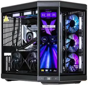 Velztorm LCD Black Praetix Custom Built Gaming Desktop PC (Intel i9-14900K, GeForce RTX 5070, 32GB DDR5, 2TB PCIe SSD, RGB Fans, 360mm AIO, 1000W PSU, WiFi 6E, Bluetooth 5.2, RJ-45, Win 11 Pro)