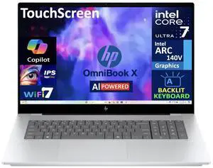 HP OmniBook X AI Powered Laptop 17.3" Touchscreen IPS FHD Display (Intel Ultra 7-258V, 32GB LPDDR5X, 2TB SSD, Intel Arc 140V, Backlit KB, Thunderbolt 4, WiFi 7, Webcam, Bluetooth 5.4, Win 11 Home)