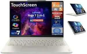 Lenovo Yoga AI Powered 2-in-1 Laptop 14.0" Touchscreen OLED WUXGA Display (AMD Ryzen AI 5 340, 16GB LPDDR5X, 2TB M.2  PCIe SSD, Backlit KB, Fingerprint, WiFi 7, Webcam, Bluetooth 5.4, Win 11 Home)