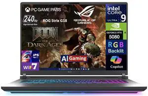 ASUS ROG Strix AI Gaming Laptop 18" 240Hz IPS WQXGA Display (Intel Ultra 9- 275HX, GeForce RTX 5080 16GB, 64GB DDR5, 8TB PCIe SSD, RGB KB, 2 Thunderbolt 5, WiFi 7, Webcam, Bluetooth 5.4, Win 11 Pro)