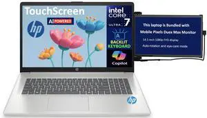 HP 17 AI Powered Laptop 17.3" Touchscreen HD+ Display (Intel Ultra 7-255U, 16GB DDR5, 2TB PCIe SSD, Intel Graphics, Backlit KB, WiFi 6, Webcam, Bluetooth 5.2, Win 11 Pro) w/Duex Max DS Monitor